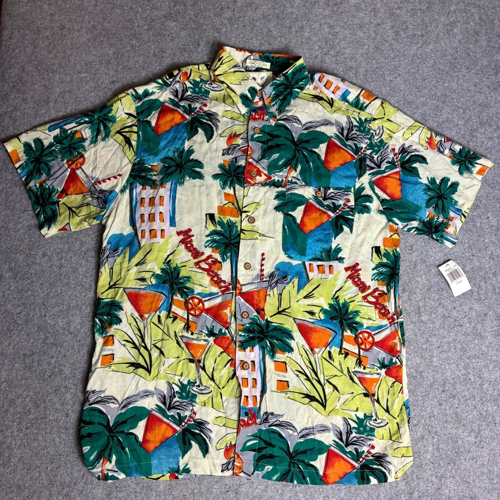 Ron Chereskin Button Down Shirt Mens Large Multicolor NEW Miami Beach Tropical